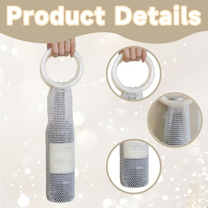 Wine Pouch Mesh Bag, Resin Handle Wine Bag, Sparkly Rhinestone Handwoven Mesh Bags, Party Water Bottle Bags Accessory, Daily Housewarming Party Use - color: White