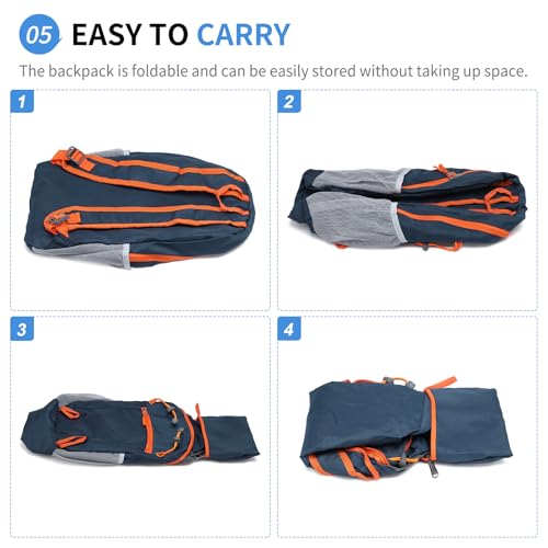 Hiking Daypack Packable, Camping Backpack Water Resistant Lightweight Polyester for Men Women Travel Outdoor - color: Dark Blue
