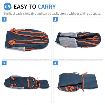 Hiking Daypack Packable, Camping Backpack Water Resistant Lightweight Polyester for Men Women Travel Outdoor - color: Dark Blue