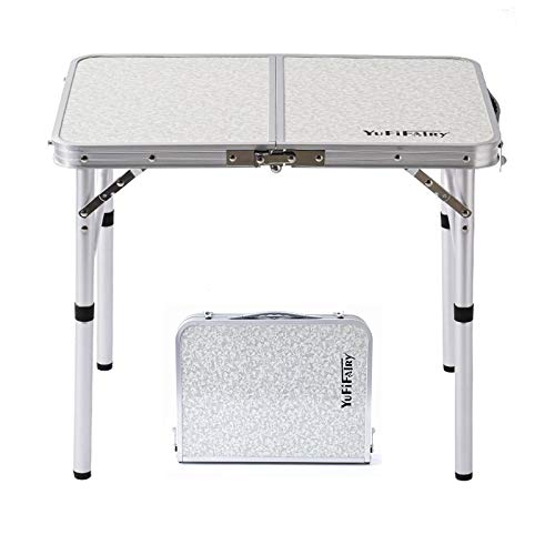 Folding Camp Table Small, 24''L x16''W with Adjustable Height Legs, Indoor Outdoor Lightweight Portable Aluminum Dining Table for Picnic Camping 2-Feet（2 Heights 10"/19"） - color: Silver & Sage Gray, size: 24"L x 16"W x 24"H