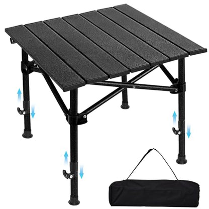 SHANQUAN Camping Table Roll up Table, Fold up Lightweight Compact 2-4 Person Portable Adjustable Height Roll up Aluminum Table with Carry Bag for Outdoor, Camping, Picnic, Backyards, BBQ - size: 27.6*27.6 inch/Adjustable