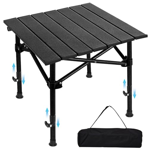 SHANQUAN Camping Table Roll up Table, Fold up Lightweight Compact 2-4 Person Portable Adjustable Height Roll up Aluminum Table with Carry Bag for Outdoor, Camping, Picnic, Backyards, BBQ - size: 27.6*27.6 inch/Adjustable