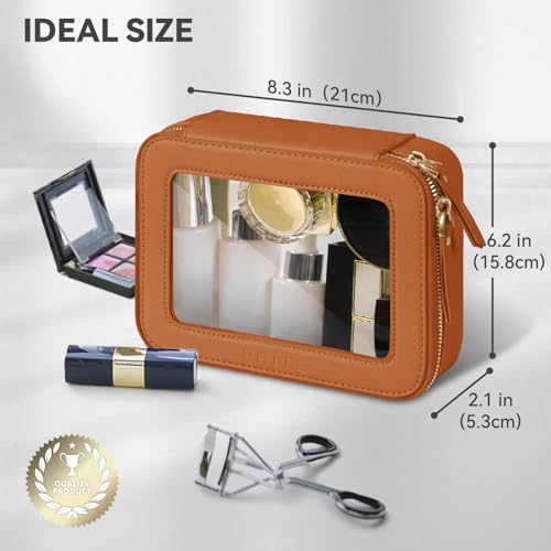 Prite Clear Makeup Bag Cosmetic Organizer Case Waterproof Travel Toiletry Bag Skincare Pouch with Golden Zipper(Brown) - color: Brown, size: Standard - Single Layer