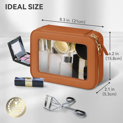 Prite Clear Makeup Bag Cosmetic Organizer Case Waterproof Travel Toiletry Bag Skincare Pouch with Golden Zipper(Brown) - color: Brown, size: Standard - Single Layer