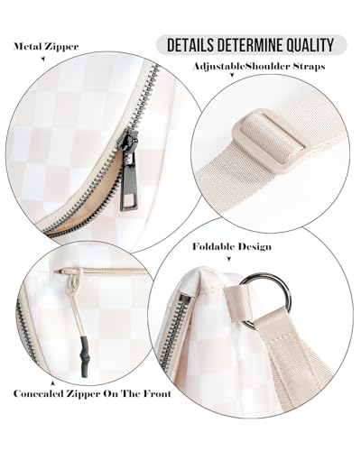 Crescent Bag for Women and Men, Fashion Medium Nylon Folding Crescent Moon Bag Single Shoulder Bag with Adjustable Strap - color: Crossbody bag- Beige Checkered
