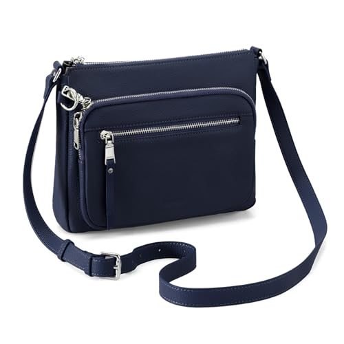 befen Anti Theft Genuine Leather Crossbody Bags for Women Handbags and Shoulder Basg with Built in Wallet RFID Leather Purse - color: Navy Blue-aa