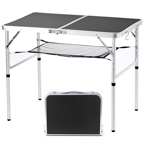 Folding Camping Table, 36''L x24''W Camp Aluminum Table with Adjustable Height Legs, Indoor Outdoor Lightweight Portable Folding Dining Table for Camp Picnic Beach 3Ft black 2 Heights 15"/28"） - color: Silver & Black, size: 36"L x 24"W x 28"H