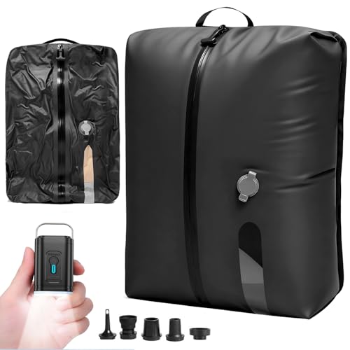 LONGHIKER Travel Vacuum Bags with Pump – Reusable Airless Space Saver Vacuum Storage Bags Compression Bag for Carry-On Suitcase & Backpack, IPX8 Waterproof TPU Vacuum Seal Bags for Clothing(1PC-16L) - color: Black (1-Pack), size: 16L (Air Pump included)