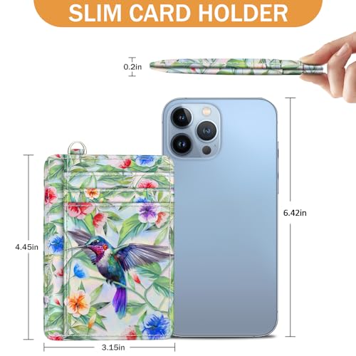 Yonlevres Credit Card Holder Slim Wallet, Hummingbird RFID Wallet Women Front Pocket Small Card Holder, Travel Funny Cute Thin Card Case ID Window PU Leather RFID Blocking Card Organizer Gifts Girls - color: Hummingbird