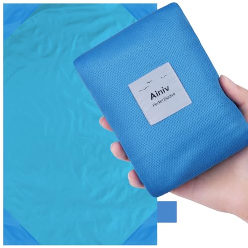 Ainiv Picnic Blanket, Mini Pocket Beach Mat 78.8 x 82.7IN (5-7 People) Foldable, Lightweight Waterproof Sand Free, Foldable Thin Ground Sheet for Outdoor Camping Hiking Travel - with Hand Strap - color: Blue, size: 78.8 x 82.7''(XL for 5-7 person)