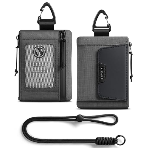 VULKIT RFID Blocking Lanyard Wallet for Men and Women, Nylon Neck Wallet with ID Window, Zipper Pouch and Keychain, Magnetic Pocket for Hiking, Fishing and Outdoor Activities, Ash Gray - color: Ash Gray