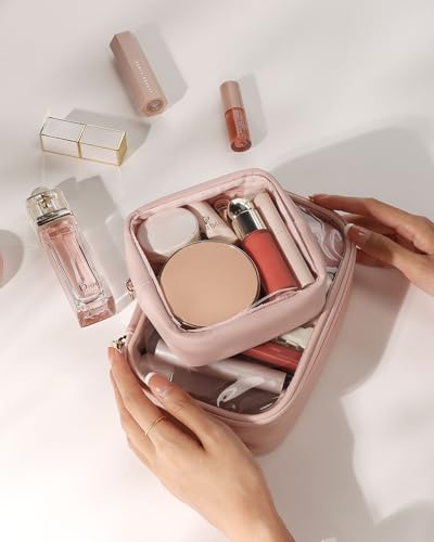 Pocmimut Clear Makeup Bag, Easy to Find Mini Makeup Bag for Purse, Travel Makeup Bag for Car, Compact Cosmetic Pouch for Daily Essentials,Pink - color: Pink, style: Mini