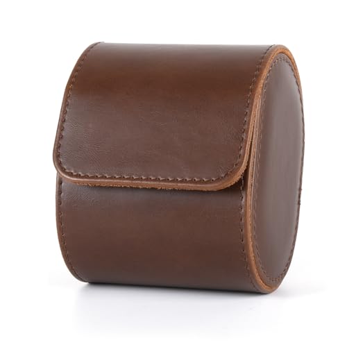 Single Leather Watch Box, Vintage Watch Roll Travel Case for Men and Women, Brown - color: Brown, size: Single