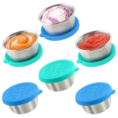 6x1.6 Oz Salad Dressing Containers With Lids, Small Leakproof Reusable Stainless Steel Salad Dressing Container To Go For Lunch Boxes,Sauce containers, Picnics,Travel Meal Prep And Kitchen Storage. - color: Ocean, size: 1.6oz