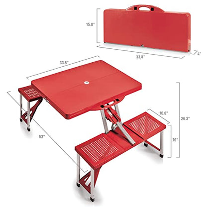Picnic TIME Portable Folding Picnic Table with Seats for 4, Collapsible Aluminum Table with Benches & Umbrella Hole, Lightweight Foldable Table for Camping, Travel, Backyard, Tailgating | with Umbrella Hole - color: Play Town - Red
