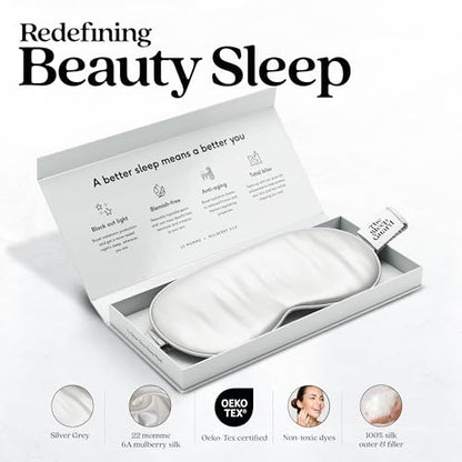 TheSleepGuard Pure Silk Sleep Mask [100% 6A Mulberry Silk, 22 Momme] Light Blocking Travel Essentials. Eye Masks for Sleeping. Black Oeko-Tex Blindfold. Eye Covers for Men & Women - color: Silver Grey