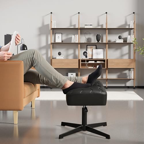 VECELO Under Desk Footrest, PU Ergonomic Foot Rest with Comfort Padding, Height Adjustable for Relieving Leg Pain, Stiffness, and etc, Black - color: Black