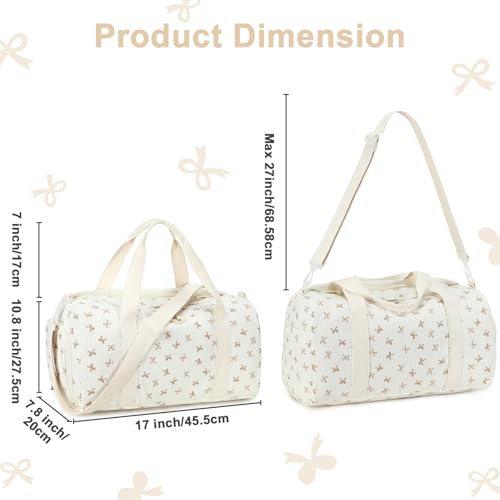 Gym Bag Sports Duffle Bag with Wet Pocket Weekender Overnight Bags with Waterproof Shoe Pouch and Air Hole for Girls Kids Women Workout Travel Bags (Brown Bow - Beige) - color: Brown Bow - Beige