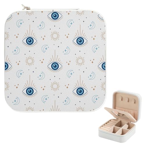 Magic Evil Eye Travel Jewelry Box, Portable Jewelry Box with Mirror, Small Jewelry Case Organizer and Storage for Girls Women Teen Kids, Mini Travel Essentials Gifts for Birthday Mother's Day - color: Magic Evil Eye