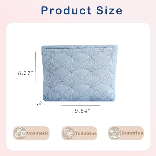 uekeboag White Quilted Cotton Makeup Pouch,Coquette Quilted Toiletry Bag for Women and Girls, Floral Coquette Organizer Bag, Aesthetic Travel Cosmetic Bags(LightBlue Shell) - color: LightBlue Shell