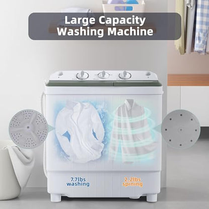 Elevon Portable Washing Machine Twin Tub 9.9 Lbs Capacity, (7.7 Lbs) and Spinner(2.2 Lbs) Combo Mini Compact Laundry Washer for Home, Apartment, Camping, RVs and Dorms, Black/White - style: 10LBS