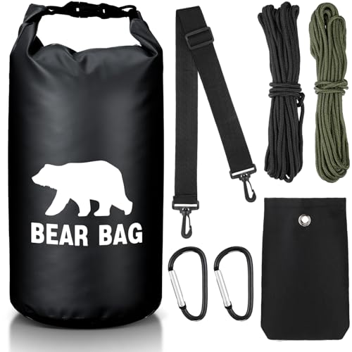 Foilswirl 1 Set Bear Food Bag for Camping Ultralight Food Hanging System Includes Waterproof Bear Bag, Nylon Ropes, Hooks for Camping Backpacking - color: Black, size: 10 L