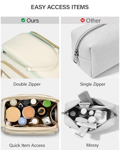 Hanke Travel Toiletry Bag, Lightweight Wide-open Makeup Bag, Dual-Layer Travel Bag for Toiletries Water-Resistant Cosmetic Bags Large Toiletry Bags for Women & Men, Travel Essentials, Off White - color: Off White