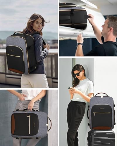 LOVEVOOK 50L Travel Backpack for Women & Men, Airline Approved Carry On Luggage with 3 Packing Cubes, TSA Overnight Bags, Waterproof Personal Item Bag, Weekender Essentials Backpacks fits 17" Laptop - color: Black-grey-brown, size: X-Large
