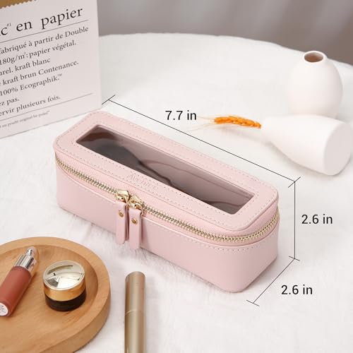 Aveniee Clear Makeup Brush Bag, Slim Cosmetic Brush Holder, small Toiletry Bag Mini Travel Case for Women, Thin Make up Bags with Dual Zipper, Cute Travel Essentials Organizer,Pink - color: Pink, style: Slim Elegance