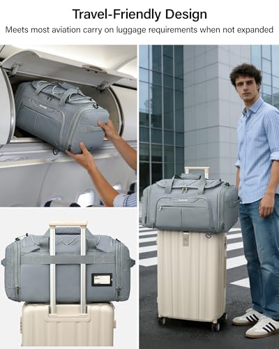 Hanke Expandable Carry On Luggage Bag,3 in 1 Duffle Bag for Travel,45L-55L Weekender Overnight Bag with 15.6" Compartment for Women & Men (Grey) - color: Grey
