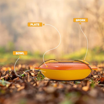UCO 4-Piece Camping Mess Kit with Bowl, Plate and 3-in-1 Spork Utensil Set - color: Sunrise