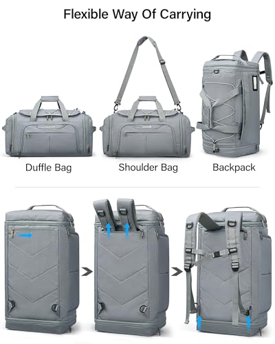 Hanke Expandable Carry On Luggage Bag,3 in 1 Duffle Bag for Travel,45L-55L Weekender Overnight Bag with 15.6" Compartment for Women & Men (Grey) - color: Grey