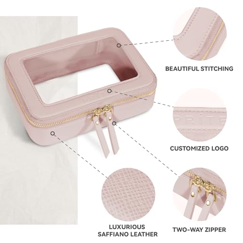 Prite Clear Makeup Bag Cosmetic Organizer Case Waterproof Travel Toiletry Bag Skincare Pouch with Golden Zipper(Pearlescent Pink) - color: Pearlescent Pink, size: Standard - Single Layer