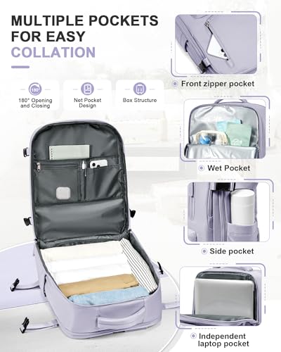 VGCUB Travel Backpack for Women Men for Spirit Airlines Personal Item Bag 18x14x8 Inches Laptop College Backpack,Waterproof Carry on Flight Approved Work Backpack Mochila de Viaje,Large Purple taro - color: Light Purple, style: X-large