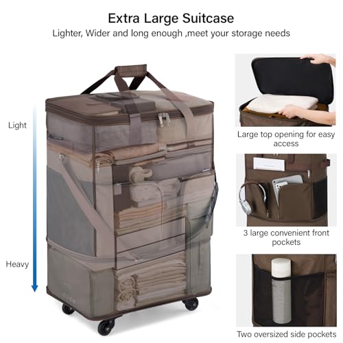 Hanke Expandable Collapsible Luggage with Wheels Suitcase, Rolling Travel Bag, Duffel Garment Tote Bag for Men Women, Lightweight Suitcase, Large Capacity Luggage with Spinner Wheel (Coffee) - color: Coffee Upgrade Version 2