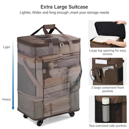 Hanke Expandable Collapsible Luggage with Wheels Suitcase, Rolling Travel Bag, Duffel Garment Tote Bag for Men Women, Lightweight Suitcase, Large Capacity Luggage with Spinner Wheel (Coffee) - color: Coffee Upgrade Version 2
