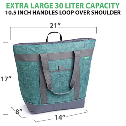 Jumbo Insulated Cooler Bag (Green) with HD Thermal Insulation - Premium, Collapsible Soft Cooler Makes a Perfect Insulated Grocery Bag, Food Delivery Bag, Travel Bag, Beach or Picnic Bags - color: Green