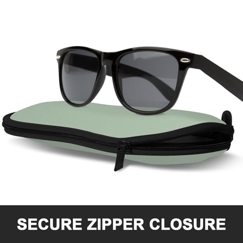 Sunglasses Soft Case, Ultra Light Portable Neoprene Zipper Glasses Case for Men Women - color: Green