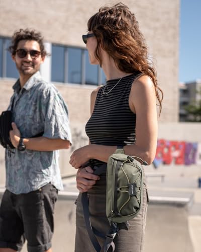 WATERFLY Lightweight Small Fanny Pack: 1.5L Mini Slim Crossbody Waist Belt Hip Bag with RFID Blocking, Anti-Theft & Water Resistant Pouch for Women Men Travel Hiking Running Walking EDC - color: Gray-Green