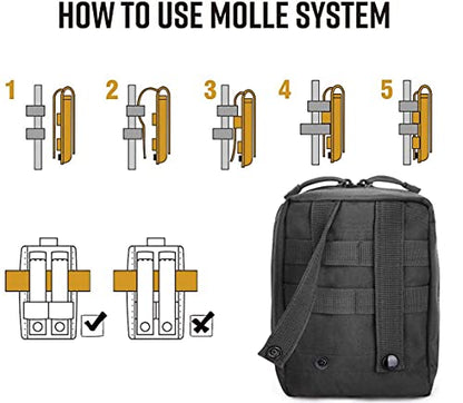 First Aid Pouch Empty Small, Tactical Molle EMT Pouch Compact Medical IFAK Rip Away Untility Bag Pouches - color: Black