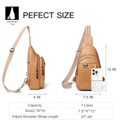 LATMAP 7L Sling Bag for Women Men Leather Small Sling Backpack Daypack Anti Theft Fanny Pack Crossbody Purse Travel - color: Regular Size-tan