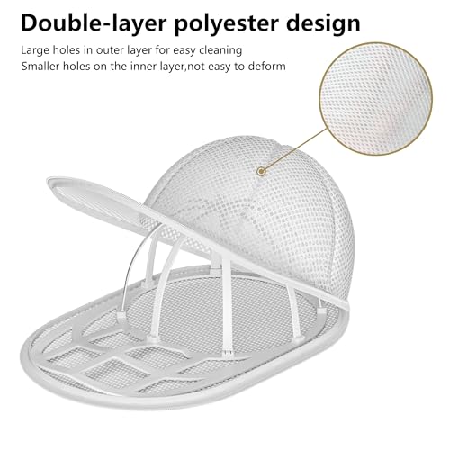 Hat Washer Cage, Snap-Lock Design, Foldable & Portable for Washing Machine Dryer Dishwasher - color: White-2-Pack