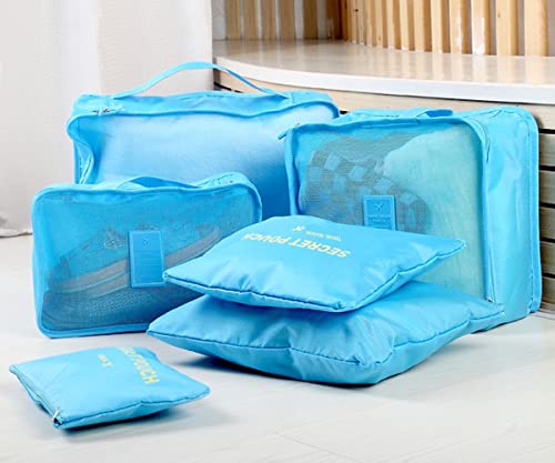 7 Set Packing Cubes, Travel Foldable Luggage Organizers Storage Bag Accessories Suitcase with Laundry Bag & Shoe Bag, Blue - color: Light Blue