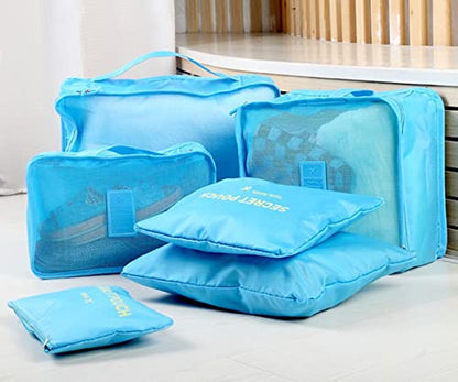 7 Set Packing Cubes, Travel Foldable Luggage Organizers Storage Bag Accessories Suitcase with Laundry Bag & Shoe Bag, Blue - color: Light Blue