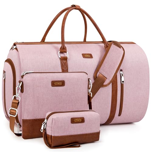 Convertible 2-in-1 Garment Bags for Travel, Carry On Garment Duffle Bag With Shoe Compartment Large Weekender Bag for Women Men Hanging Suitcase Suit Travel Duffel Overnight Bags 4pcs Set - color: Pink