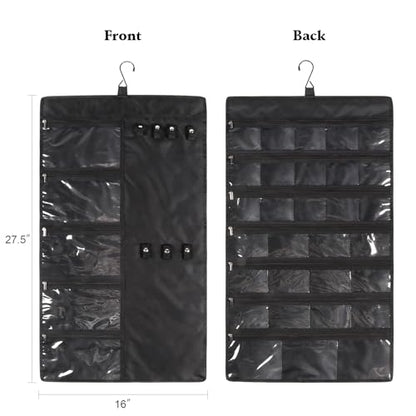 Zilink Hanging Jewelry Organizer for Closet with Zippers Double-Sided Jewelry Holder Organizer Dustproof Jewelry Organizer for Earrings, Necklaces, Rings, Bracelets, Black