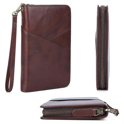 Polare Full Grain Leather Passport Holder With YKK Zipper RFID Blocking Travel Document Organizer Ticket Holder Cover Case Holds 2 Passports (Coffee) - color: Coffee