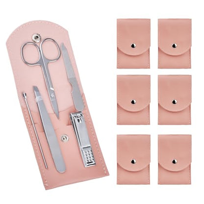 6 Sets Pack Travel Manicure Set Professional Nail Clipper Kit-5 Pieces Stainless Steel Manicure Kit, Women Men Grooming kit With Nail Care Tools Beauty Scissors Tweezers (Silver Pink) - color: Pink-6 sets value pack