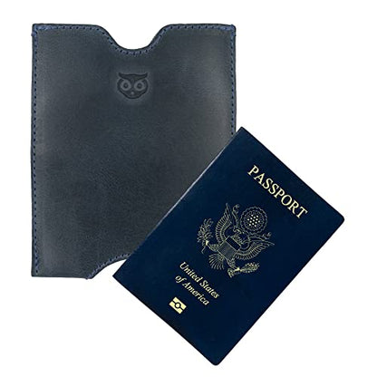 Hide & Drink, Travel Passport Pocket Sleeve Handmade from Full Grain Leather - Slate Blue - color: Slate Blue