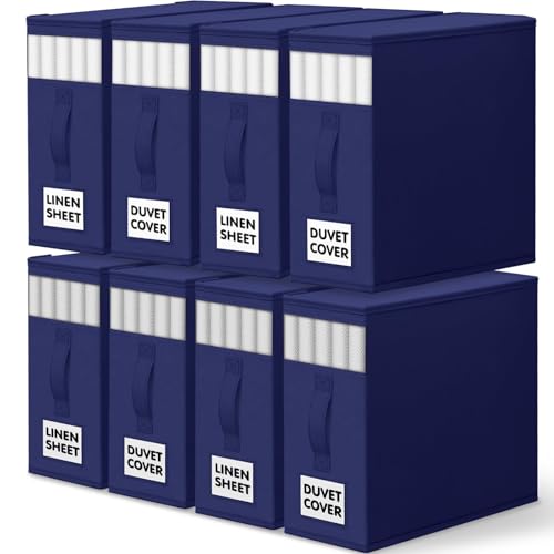 WOWBOX Sheet Organizers and Storage,Closet Bed Sheet Organizer Under Bed Storage and Organization with Label Cards & Clear Window for Bedding Sheets,Duvet Covers,Blankets (8 Pack，Blue) - color: Blue, size: 8 Pack